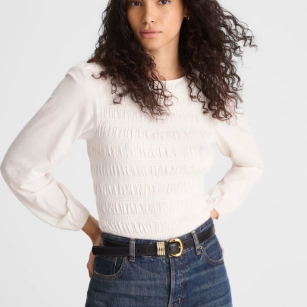 Madewell Cream Smocked Boatneck Top